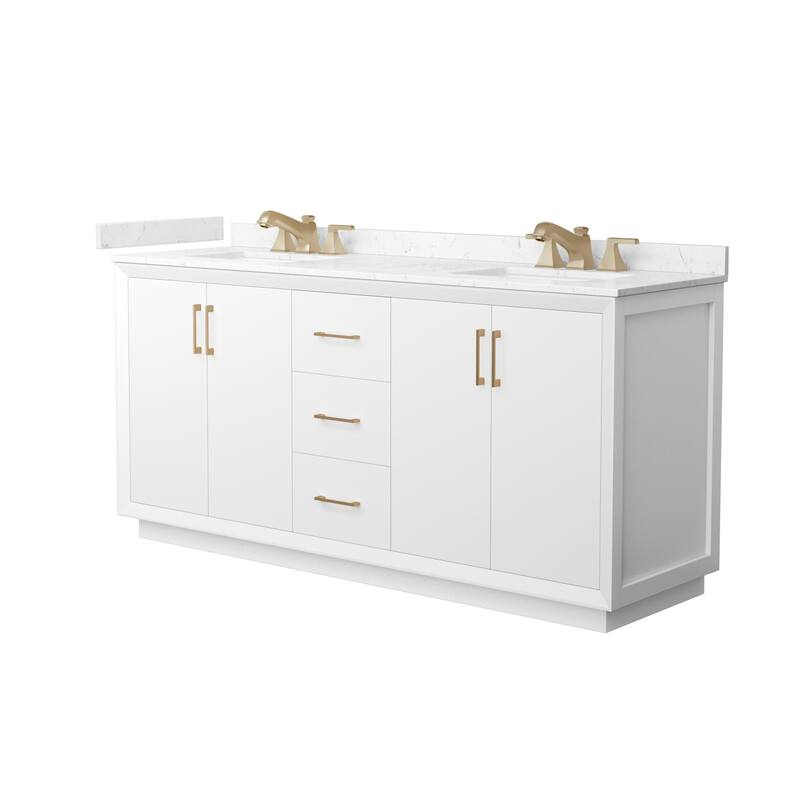 Wyndham Collection WCF4141-72D-VCA-US3MXX Strada 72" Free Standing - White / Carrara Cultured Marble Top / Satin Bronze