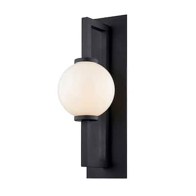 Darwin 1-light Textured Black Wall Sconce with Opal White Glass