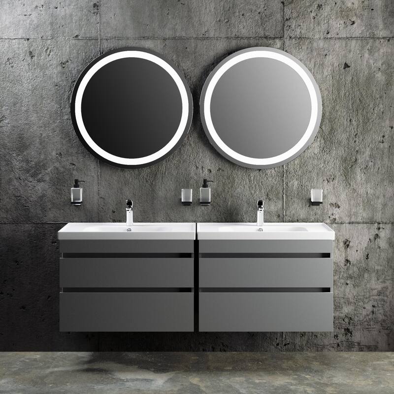 Modern Wall-Mounted Bathroom Vanity with Washbasin Niagara Gray Matte Non-Toxic MDF-24"-Omega R-line 32"