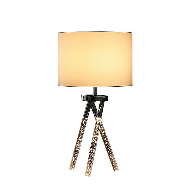 Mid-Century Acrylic Tapered Leg LED Silver Metal Table Lamp