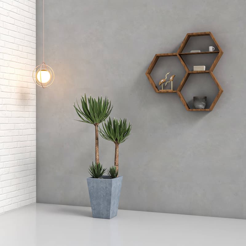 Serene Fiberstone and Clay Tapered Square Plant Pot with Drainage Holes For Indoor Outdoor Home Office Patio Porch Garden Decor