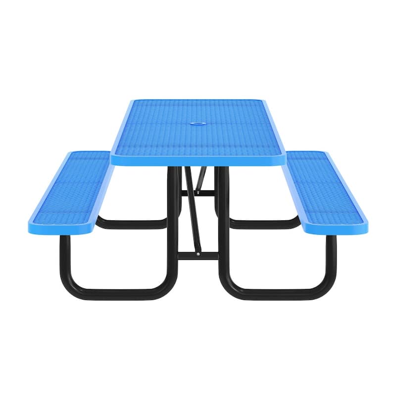 Commercial Grade Expanded Mesh Metal Outdoor Picnic Table - 95.75"D x 57.5"W x 30"H