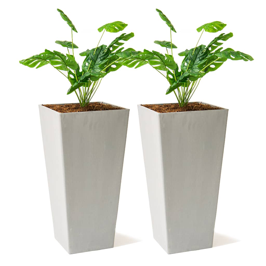 XBrand Modern 28-Inch Square Planter, Modern Tapered Planter Perfect for Indoor & Outdoor Planter, Patio Décor, Set of 2