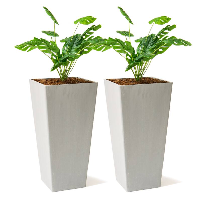 XBrand Modern Tall Square Planter, Modern Tapered Planter Perfect for Indoor & Outdoor Planter, Patio Décor, Set of 2 - Grey