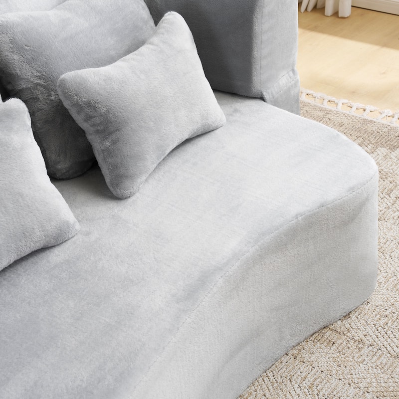 Queen Size Modern Sofa With 4 Pillows,Plush Fabric Futon Sofa Couch,High-Density Foam Folding Mattress,No Assembly Required