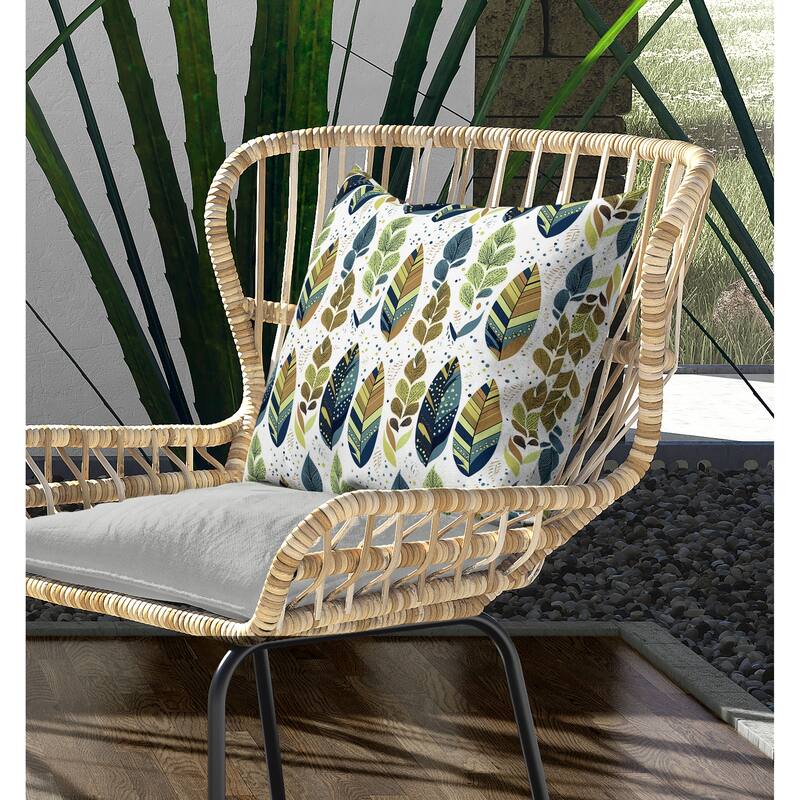 Tribal Leafy Treasures Indoor/Outdoor Reversible Throw Pillow Green and Blue