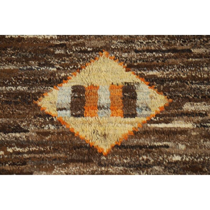 Brown Moroccan Oriental Area Rug Hand-Knotted Wool Carpet - 6'11" x 9'5"
