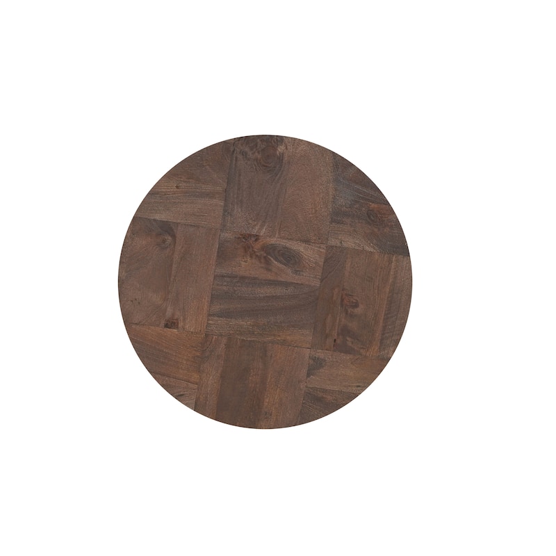 Caden Round Solid Mango Wood End Table with Geometric Top