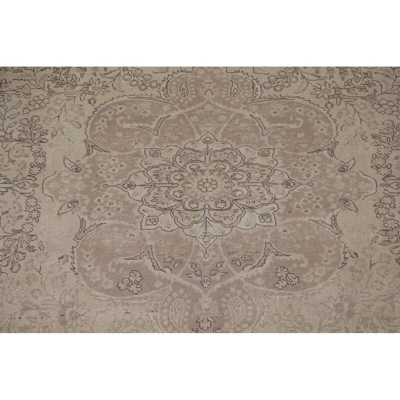 Hand Knotted Oriental 100% Wool Carpet Traditional Floral Beige & Ivories Tabriz Area Rug - 12' 7'' X 10' 2''