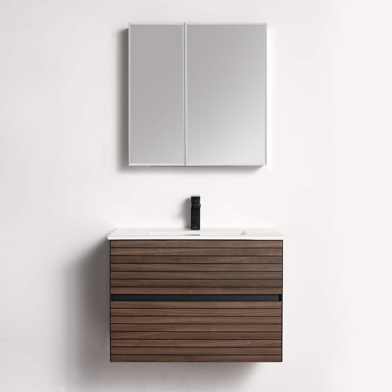 Blossom Annecy 30" Wall Mounted Bathroom Vanity with Sink - Walnut Finish - Walnut Strip