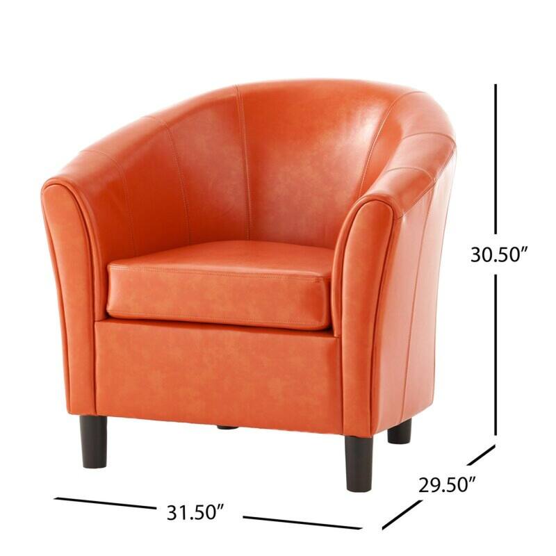 Roomfitters Modern Faux Leather Club Chair with Curved Backrest, Comfortable Accent Armchair for Home Seating, Orange