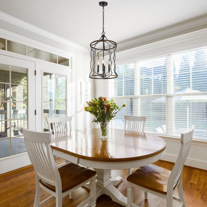 Modern Farmhouse 4-Light Cylinder Chandelier Wood Grain Kitchen Island Pendant Light