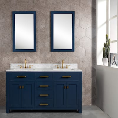 Madison 60-inch Blue Double Sink Carrara White Marble Vanity