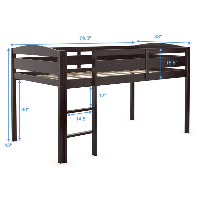 Gymax Twin Size Loft Bed Wooden Slats Support Loft Bed Frame w/ Ladder