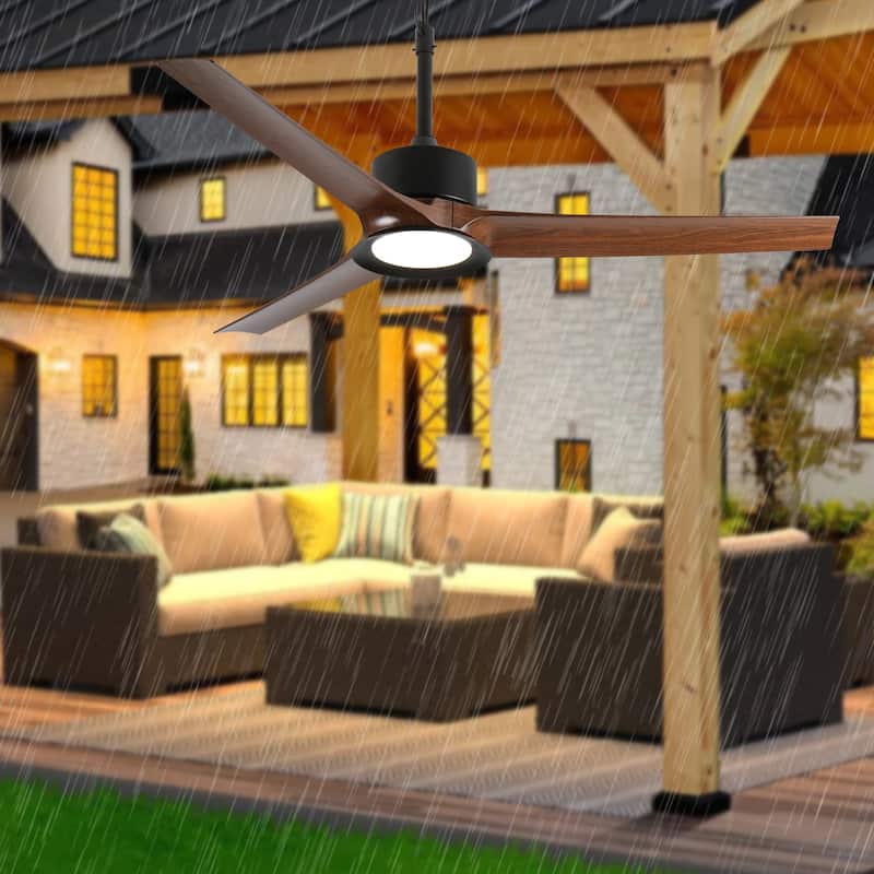 Outdoor Ceiling Fan with Light: 52 Inch Black Waterproof Gazebo Fans with Lights Outdoor Hanging 6 Speed Reversible DC Motor