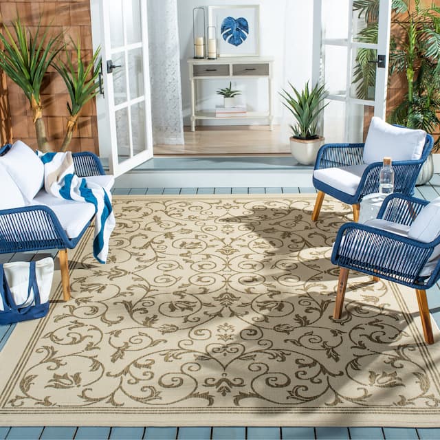 SAFAVIEH Courtyard Clarine Indoor/ Outdoor Waterproof Patio Backyard Rug - 4' x 5'7" - Natural/Brown