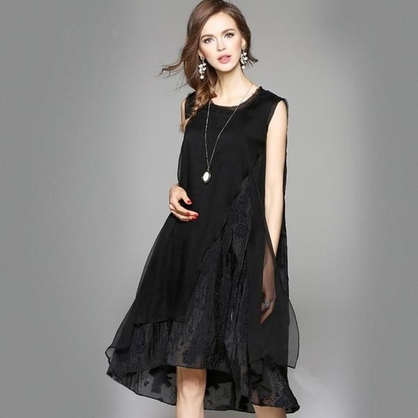 Shop Fashion Spring Summer Silk Linen Dress Women Black White
