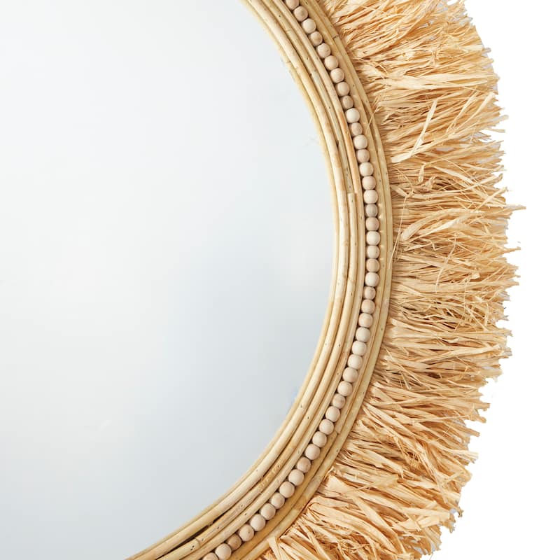 Seagrass Wall Mirror with Fringe Detailing - Light Brown - Roche River Decor - 1"W x 35"L x 35"H