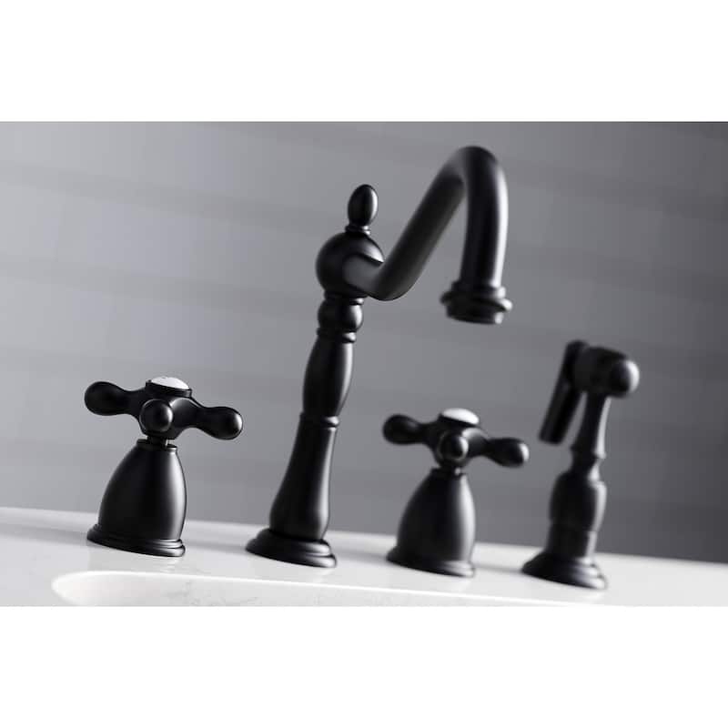 Kingston Brass Heritage 8-Inch Widespread Kitchen Faucet with Brass Sprayer