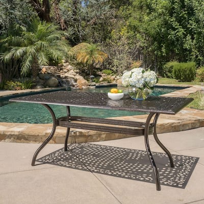 Hallandale Bronze Aluminum Outdoor Dining Table by Christopher Knight Home - 67.00" L x 37.50" W x 30.25" H