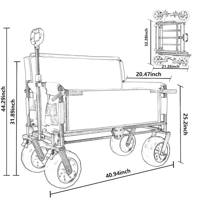 3-in-1 Folding Wagon Cart with Bench & 9″×4″ Beach Tires
