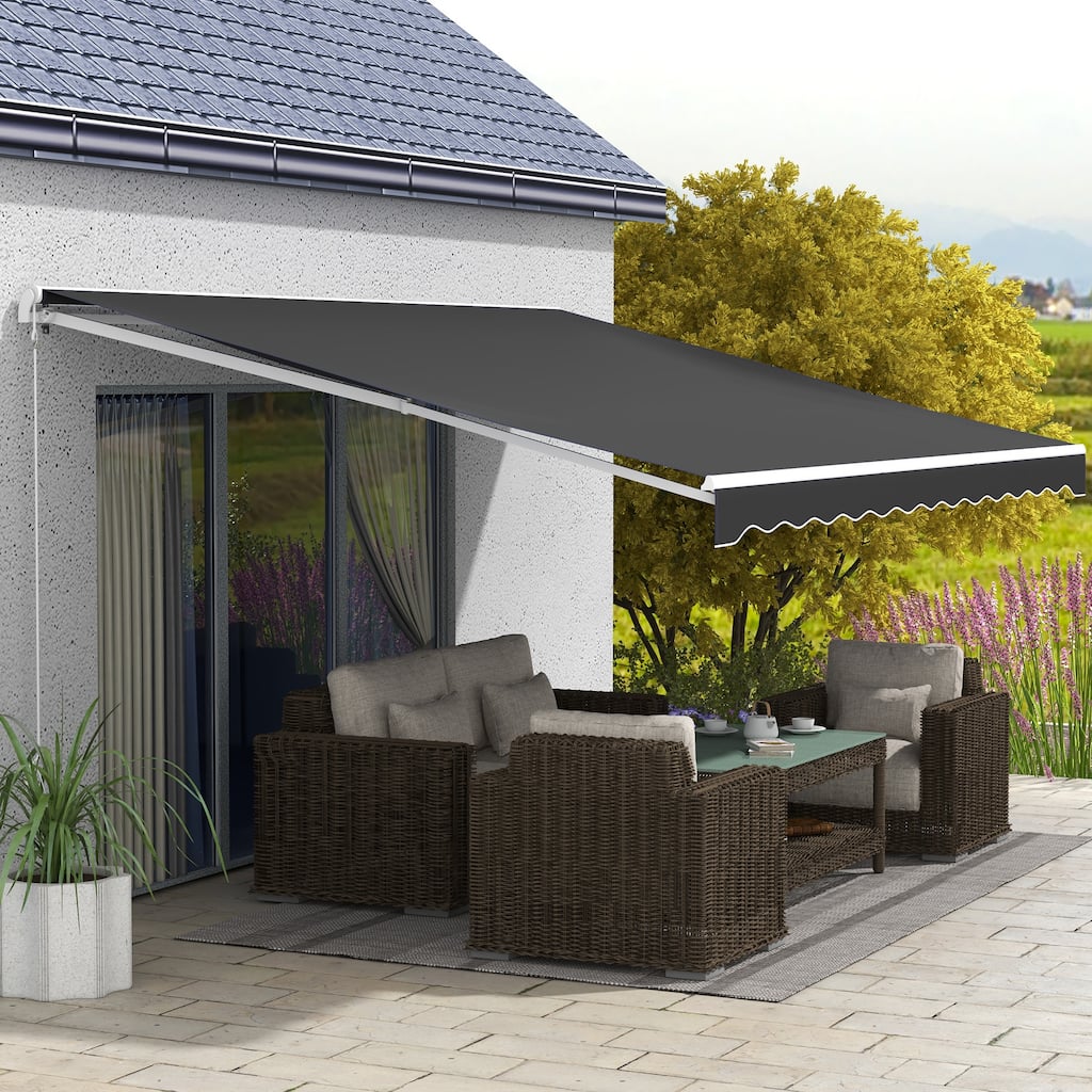 Outsunny 16' x 10' Electric Awning, Retractable Awning, UV Protection Sun Shade Shelter with Remote Controller and Manual Crank