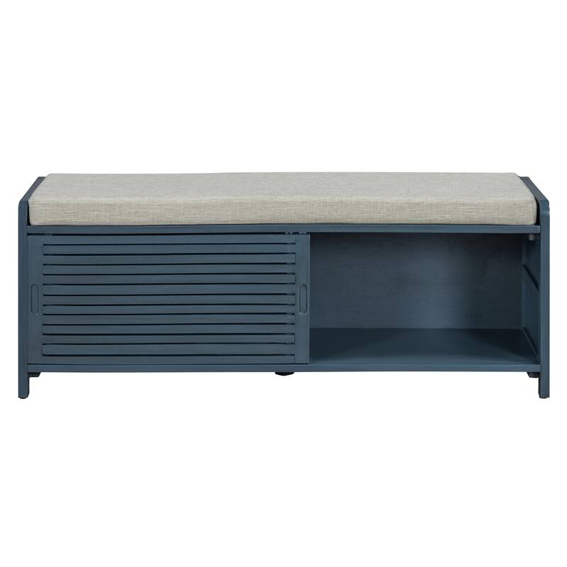 Shoe Storage Bench Entryway Bench with Cushion, Sliding Door