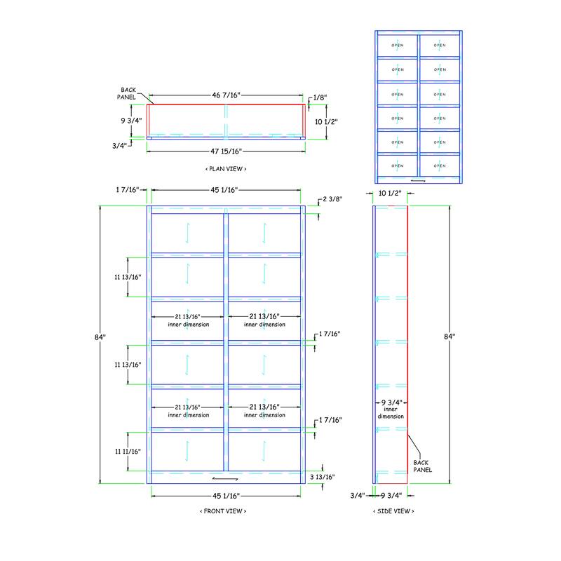 Concepts in Wood Double Wide Wood Bookcase, 12 Shelf, 84 inch Tall