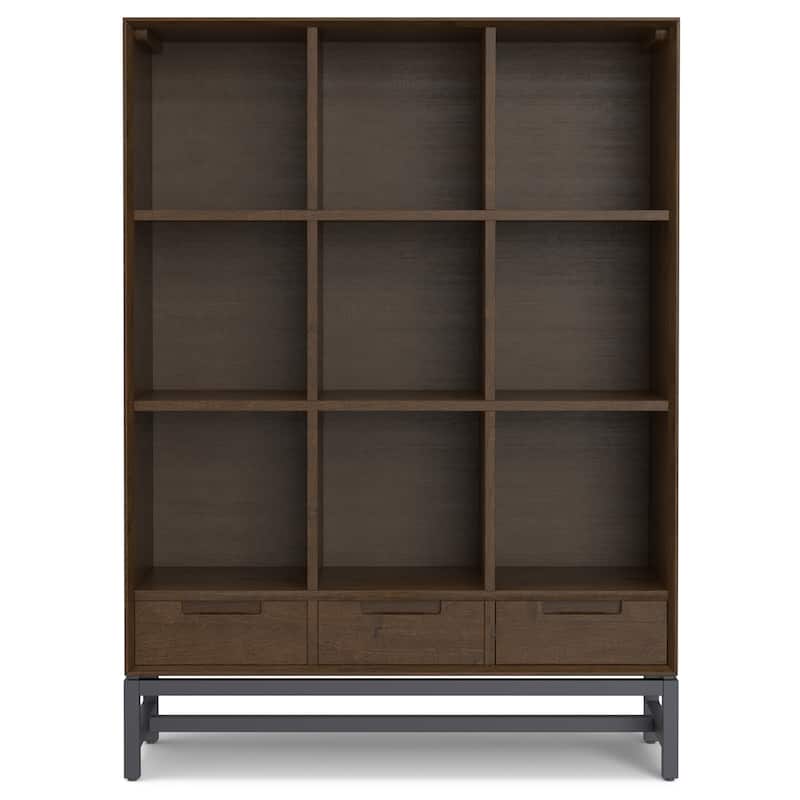 WYNDENHALL Devlin SOLID HARDWOOD 58 x 42 inch Modern 9 Cube Bookcase with Drawers in Walnut Brown - 15.5" D x 42" W x 58" H