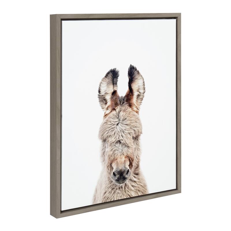 Kate and Laurel Sylvie Animal Studio Burro Portrait Framed Canvas by Amy Peterson Art Studio - 18x24 - Grey