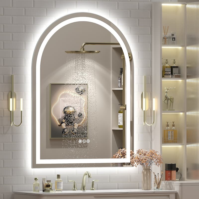 UL Certified Arched LED Anti-fog Tempered Glass Wall Bathroom Vanity Mirror - 38"x28" - Front and back light