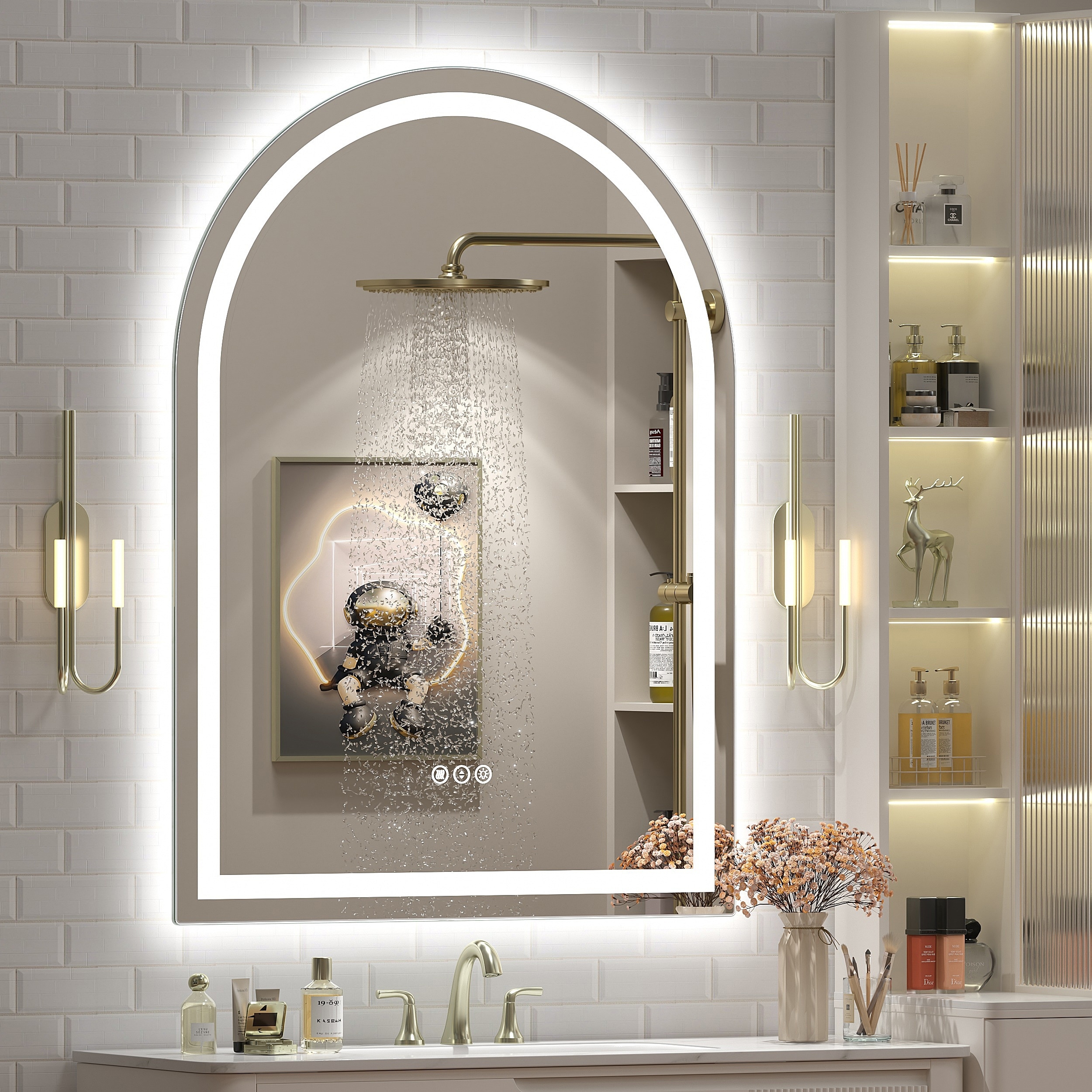 UL Certified Arched LED Anti-fog Tempered Glass Wall Bathroom Vanity Mirror