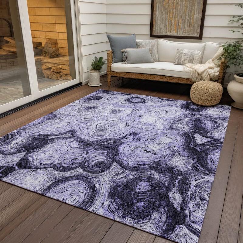 Machine Washable Indoor/ Outdoor Chantille Abstract Waves Rug