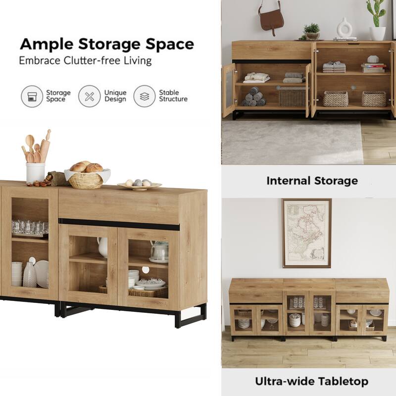 WAMPAT 3 in 1 Modern Sideboard with Adjustable Shelves and 2 Drawers, Coffee Bar Cabinet for Living Room, Kitchen