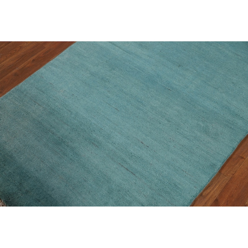 Modern Aqua Gabbeh Oriental Foyer Rug Handmade Wool Carpet - 3'1" x 4'10"
