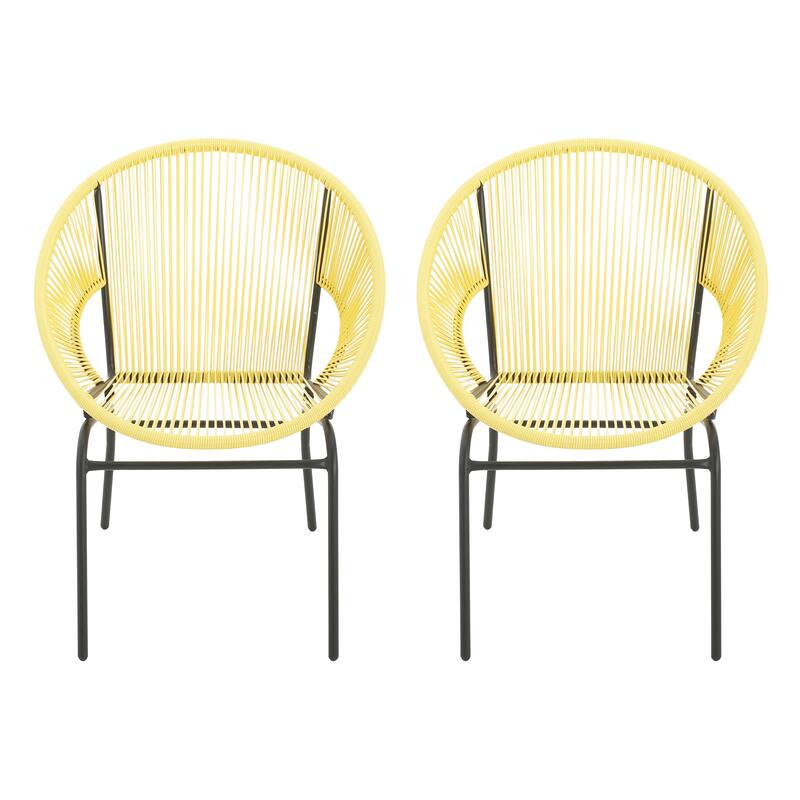 Roomfitters Nusa Outdoor Woven Wicker Patio Chair with Iron Legs, Modern Round Basket Seat, Set of 2 - Set of 2 - Yellow