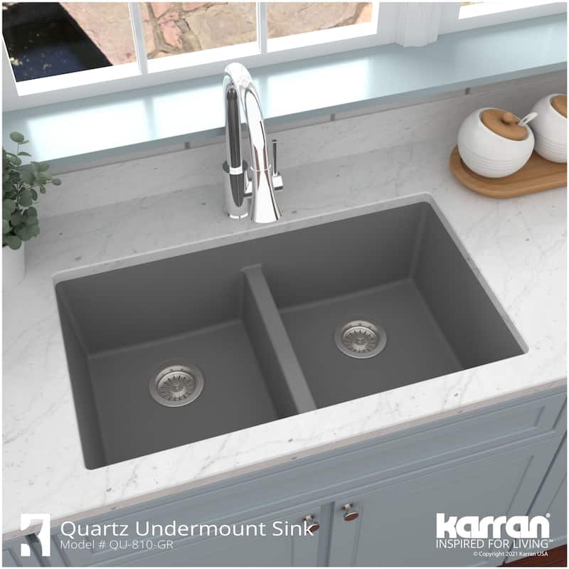 Karran USA QU-810-PK1 Quartz QU 32" Undermount Double Basin Quartz