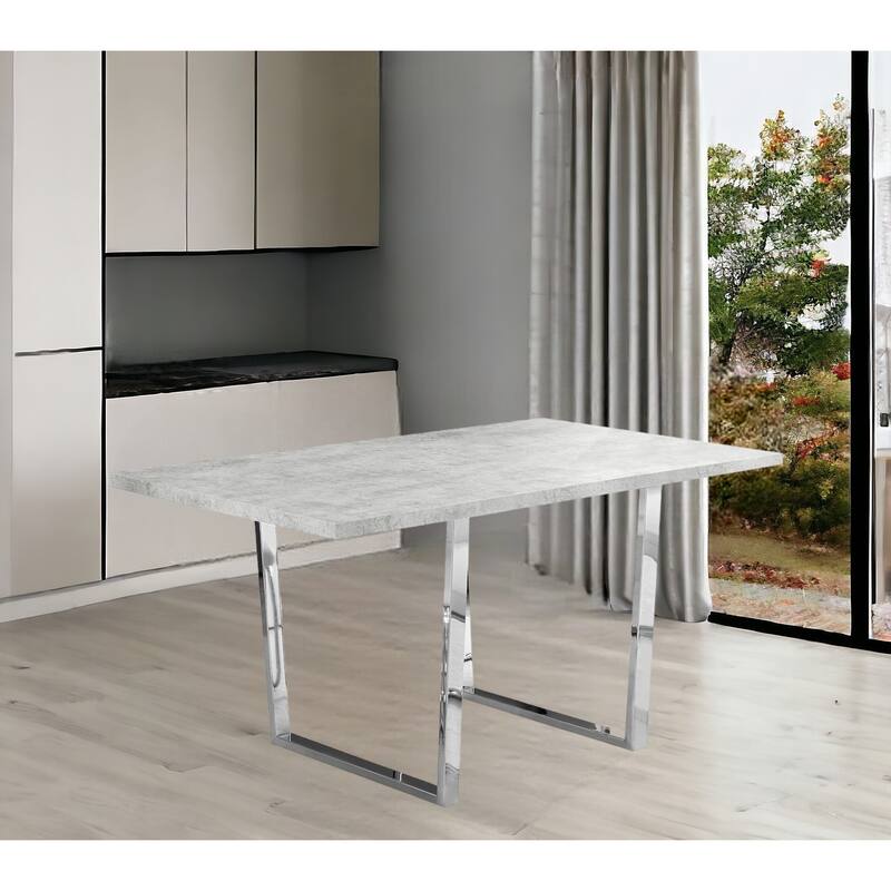59" Gray And Silver Metal Sled Base Dining Table - Gray and Silver