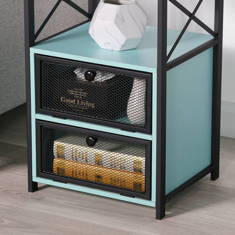 VECELO Modern End Table with 3-tier Storage Shelves, Nightstands with Charging Station(Nightstand Set of 2)