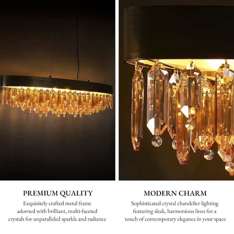 Modern 10-Light Crystal Chandelier Black Gold Island Lights for Kitchen Island - W 41.5" x H 12" x D 10.5"