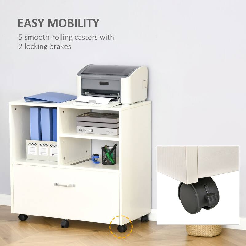 Vinsetto 29" Filing Cabinet with Wheels, Paperwork and Folder Storage Organizer w/ Drawer, White