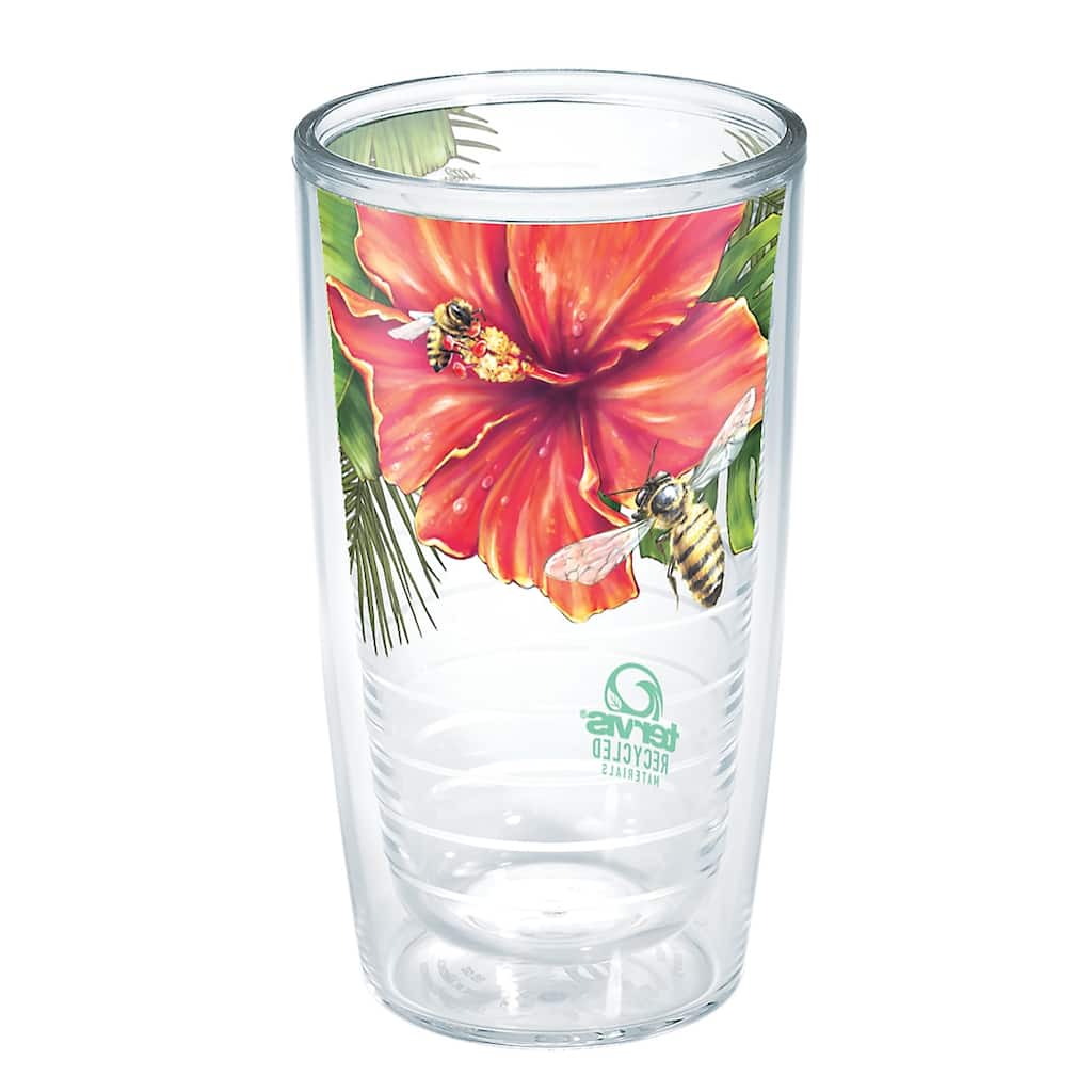 Tervis Recycled Made in USA Double Walled Insulated Travel Tumbler, Bumblebees & Hibiscus - 16oz
