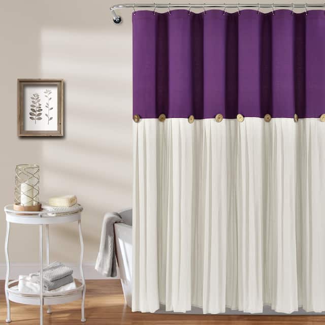 Lush Decor Linen Button Shower Curtain - Purple & White - 72" x 72"