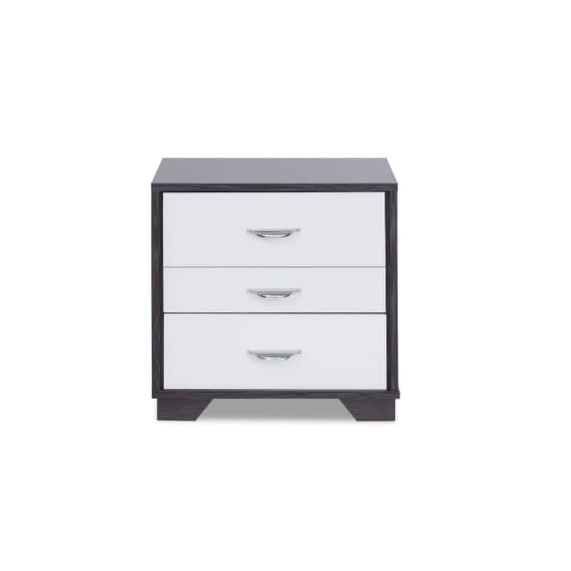 Brown-White Wood 3-Drawer Rectangular Nightstand with Top Contemporary Style