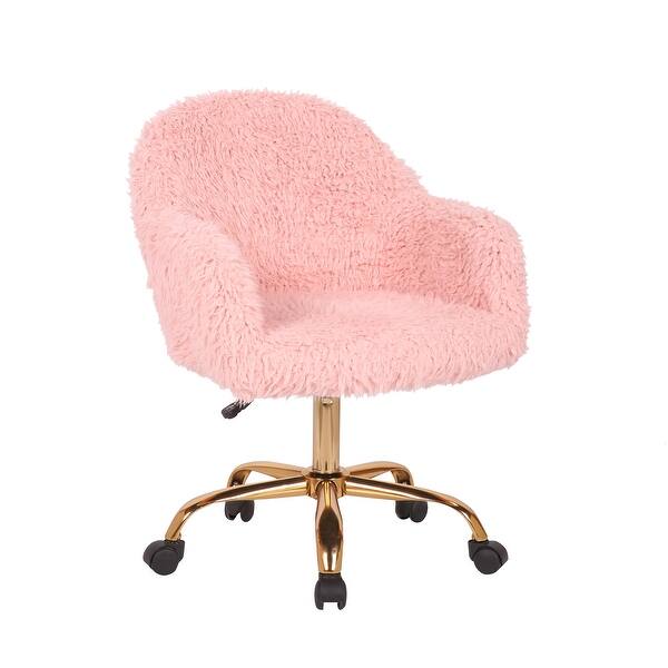 Porthos Home Quiana Swivel Office Chair Shaggy Upholstery Gold Legs Overstock 31423570