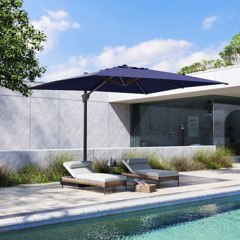 Outdoor Patio Umbrella 9 FT x 11 FT Cantilever-Offset Umbrella with No Base - Navy Blue