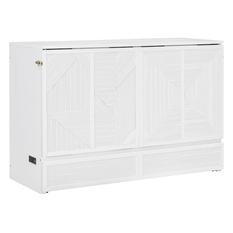 Queen Size Murphy Bed with Large Drawer,USB Ports and Outlets,White