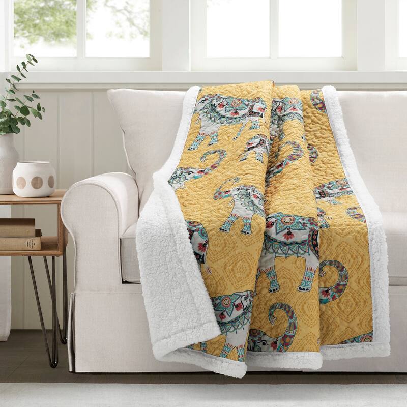 Lush Decor Hati Elephants Sherpa Throw - Yellow