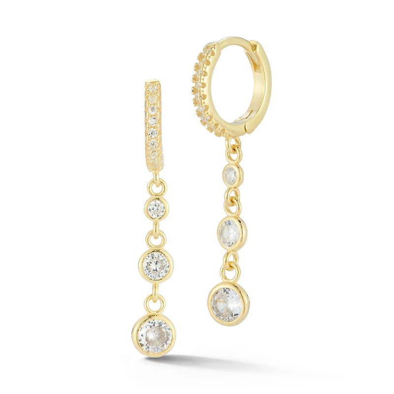 Soleil Sterling Silver Cubic Zirconia Drop Huggie Earrings - Yellow