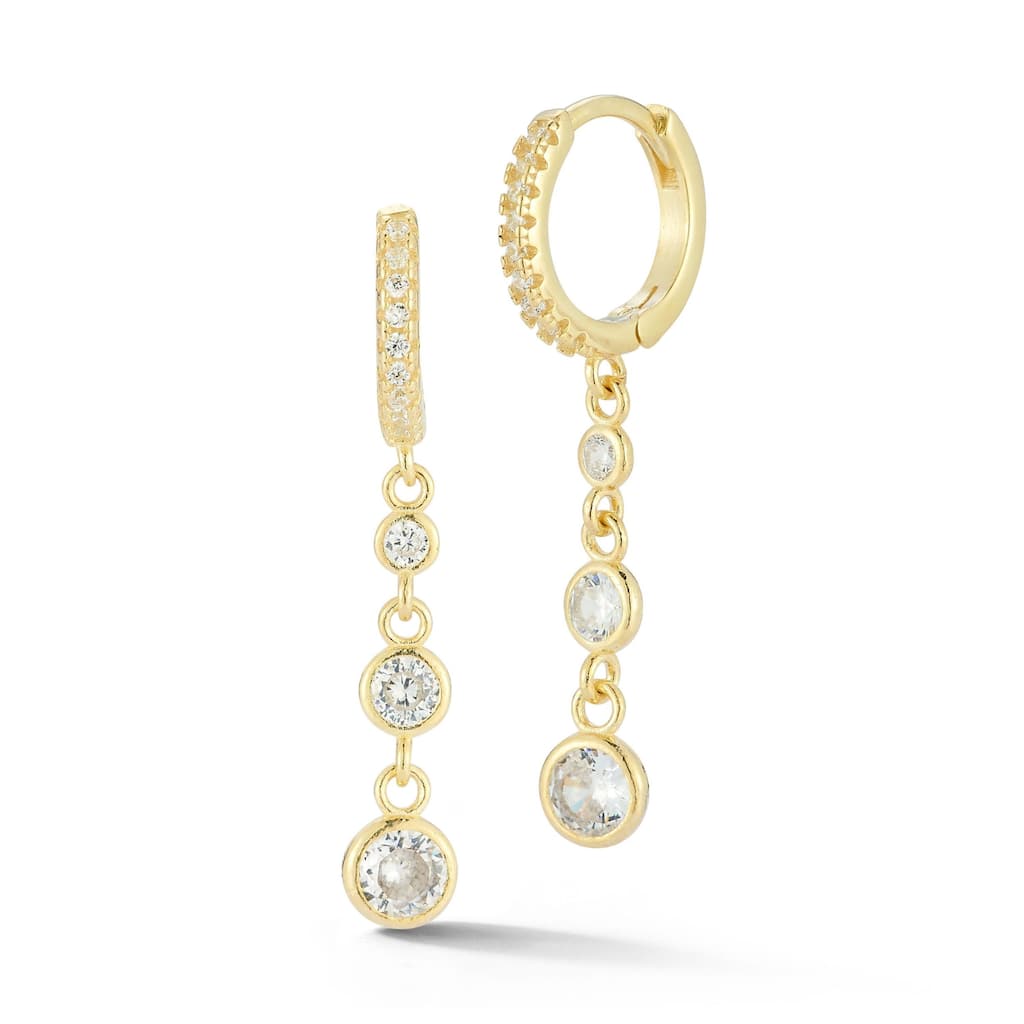 Soleil Sterling Silver Cubic Zirconia Drop Huggie Earrings